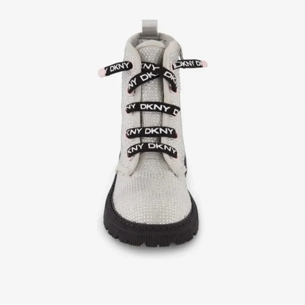 Dkny Shoes Toddler Girl Silver Black Rhinestone Combat Boots SZ 12 NEW